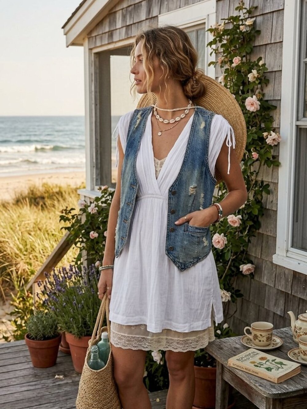 Lauren Ralph Lauren White Cotton Mini Dress Coastal Cowgirl Swim Cover Up M